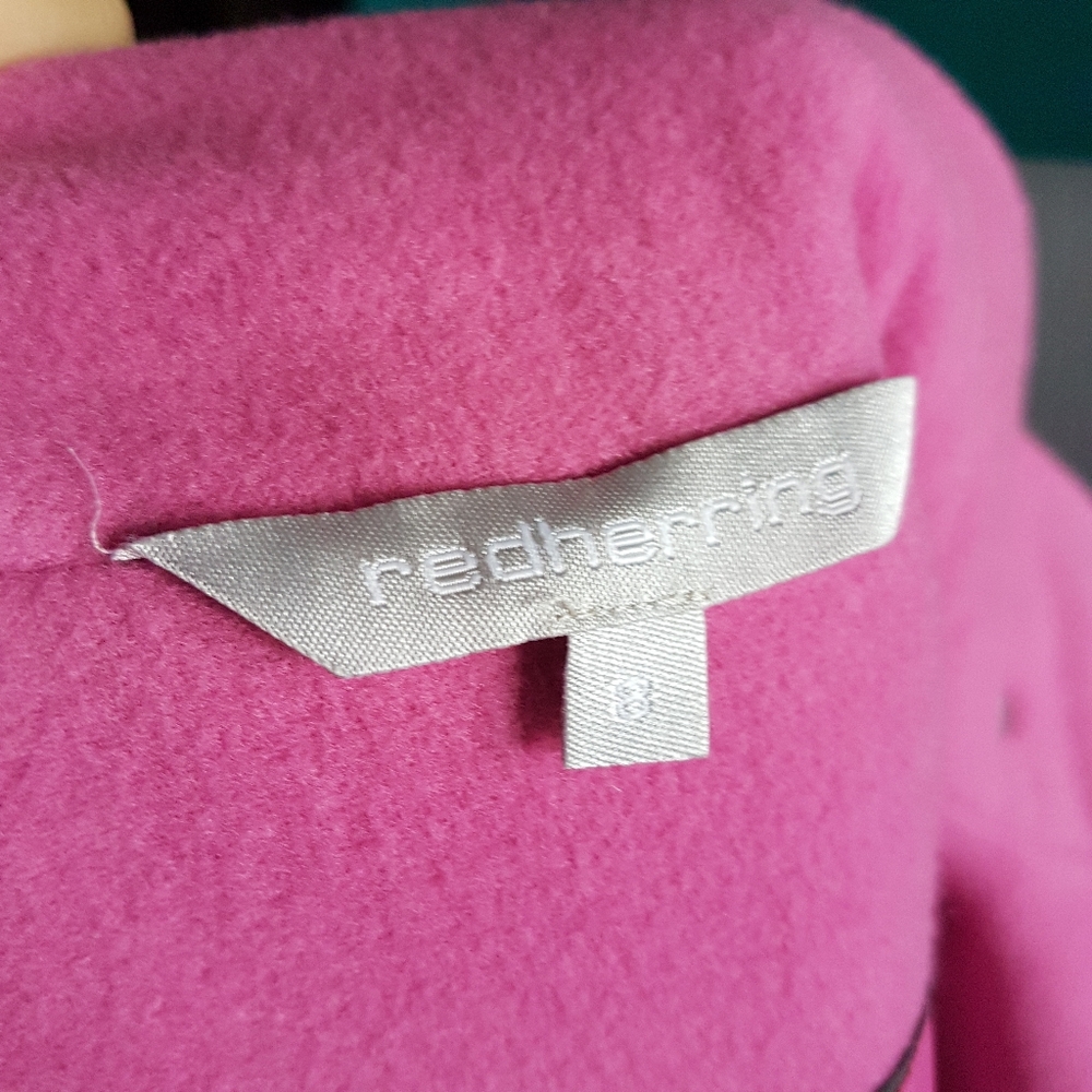Fuchsia Pink Double Breasted Pea Coat with Black Buttons from London - Picture 14 of 17
